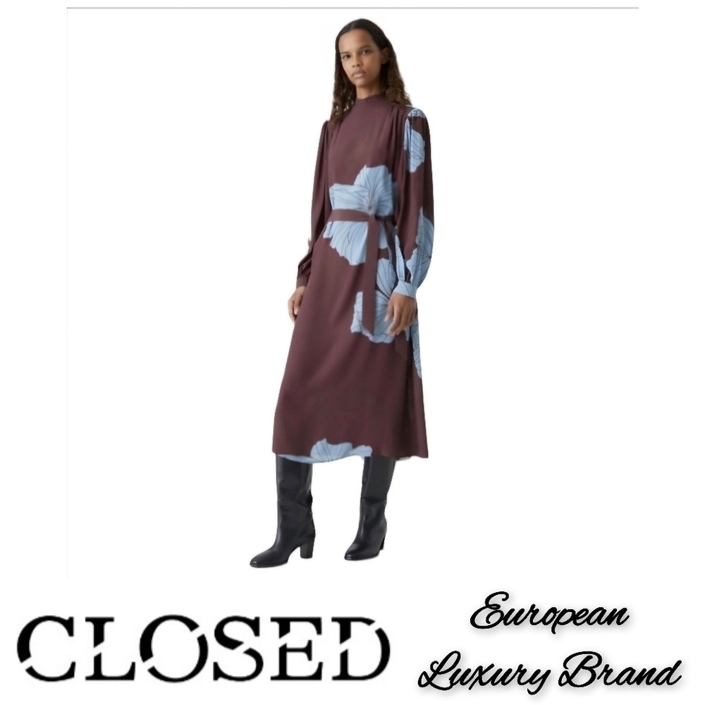 ◇ CLOSED ◇ Luxury Floral Silk Blend, Long Sleeve, Belted Maxi Dress, Small, NWT